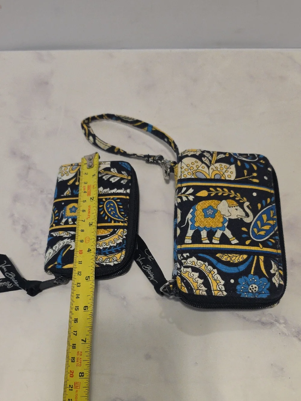 Vera Bradley Quilted Floral Zip Wristlet Wallet - Navy, Yellow & White Set Of 2 - Picture 5 of 9